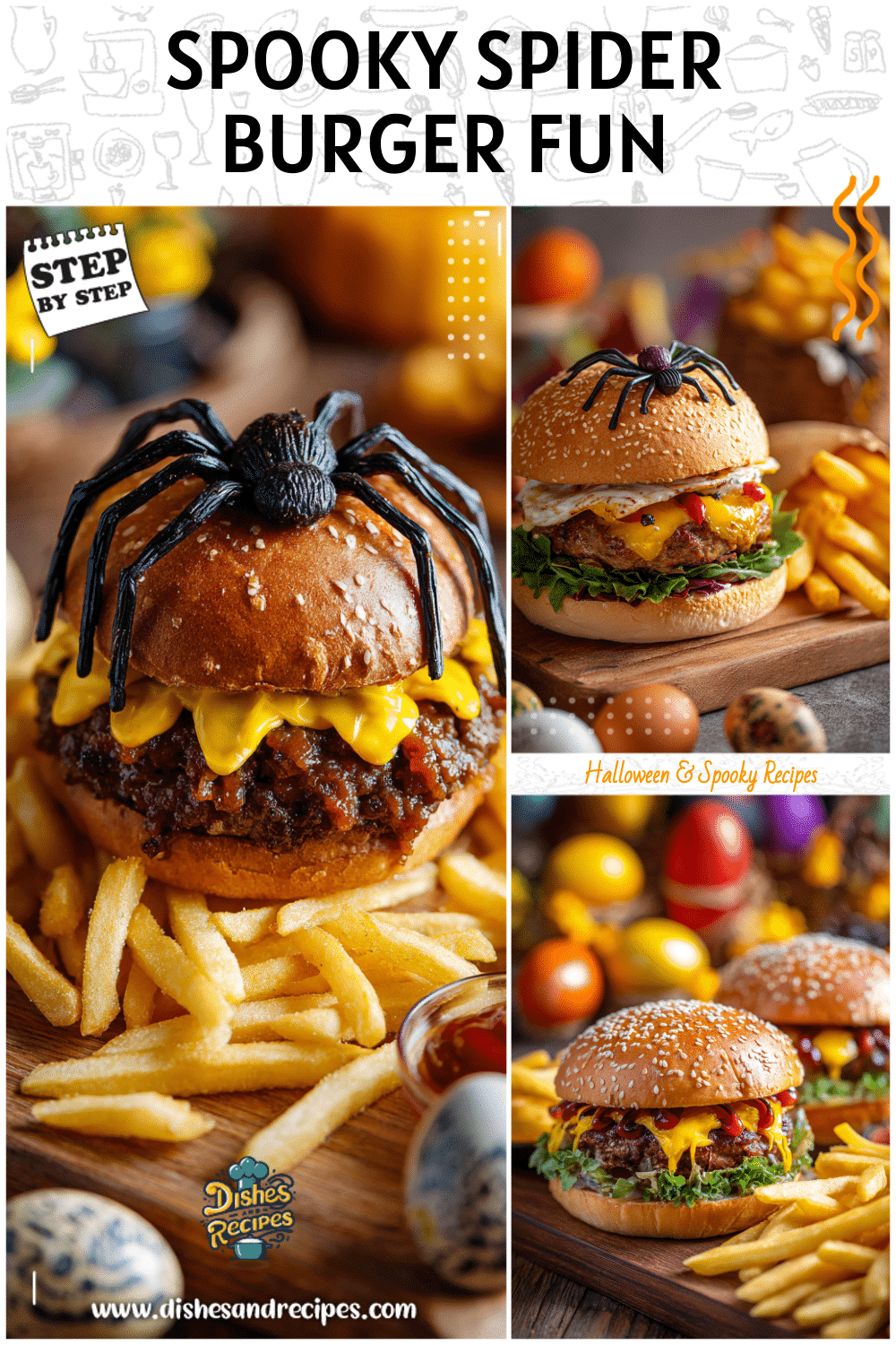 Spider Burger with Fries and Spooky Halloween Decor 4 Spider Burger with Fries and Spooky Halloween Decor