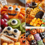 Spooky & Fun Halloween Party Food Ideas for Kids 5 Colorful Halloween party snack platter with Halloween shaped food and spooky food board decorations