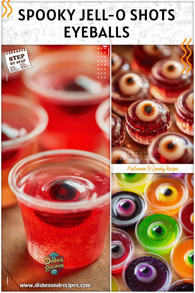 Home 34 Transparent cups filled with Halloween Jell-O shots decorated as eyeballs