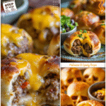 Spooky Season Treats: Cheeseburger Skulls Recipe 5 Cheeseburger skulls with melted cheese filling served as spooky season treats on a festive plate