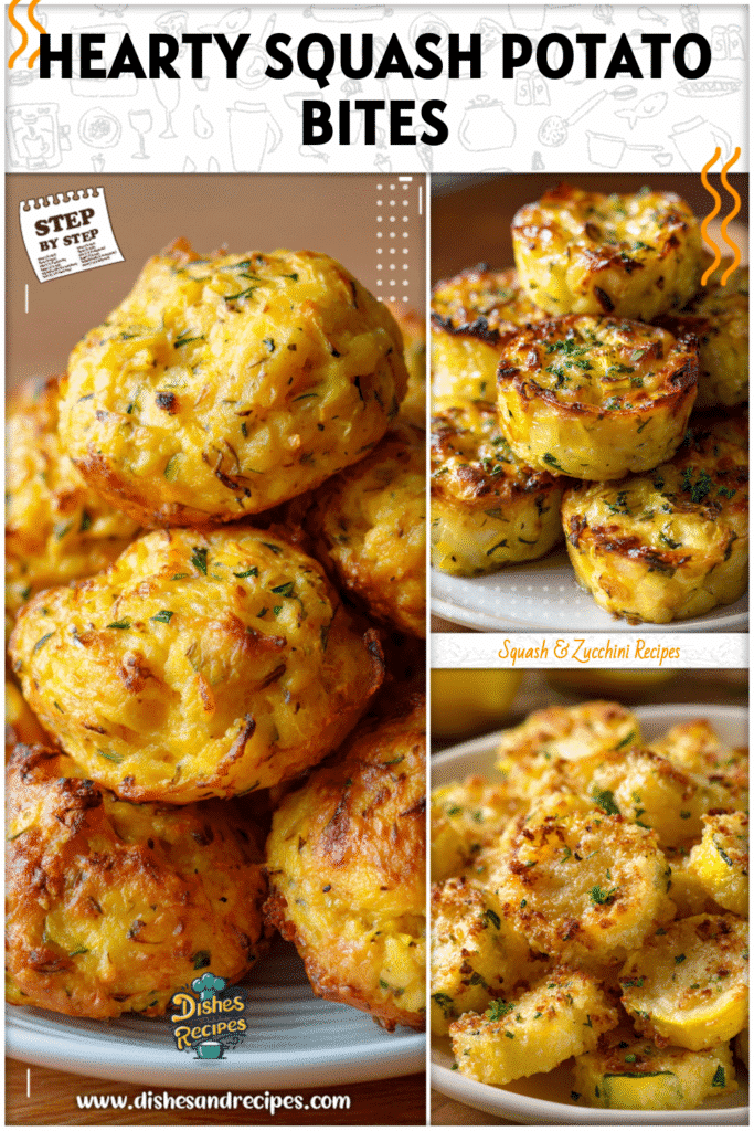 Home 30 Yellow squash and potato tots baked until golden brown and served warm on a plate