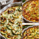 The Best Zucchini & Squash Casserole for a Fresh Summer Meal 5 Golden baked zucchini squash casserole topped with melted cheese and herbs on a casserole kitchen table.