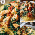 Tuscan Chicken and Spinach Spaghetti Squash 5 Chicken and spaghetti squash baked with fresh spinach and Tuscan-inspired seasonings