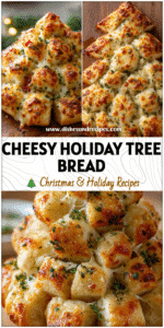 Home 6 Cheesy Pull Apart Christmas Tree Bread appetizer made from pizza dough balls arranged like a Christmas tree.