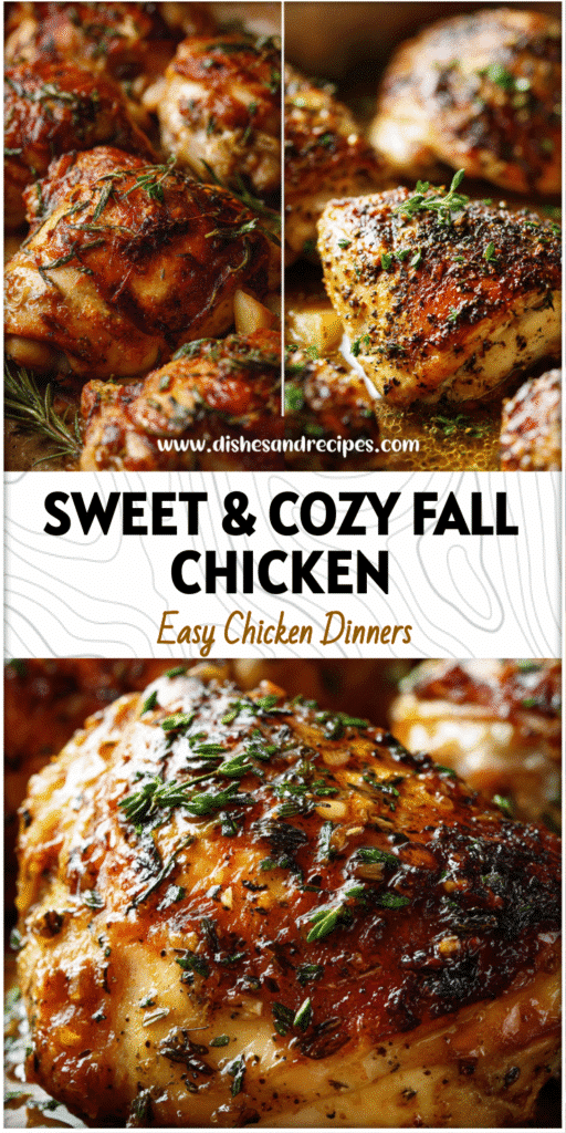 Golden baked apple cider chicken garnished with herbs, perfect for fall suppers ideas and cozy dinners.