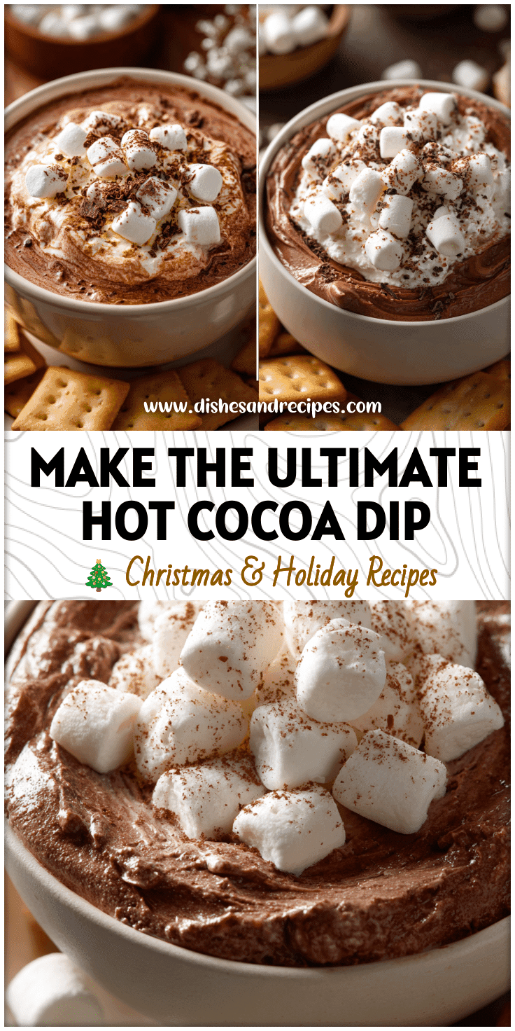 A creamy chocolate dip topped with marshmallows served in a festive bowl for a Christmas dessert dip.