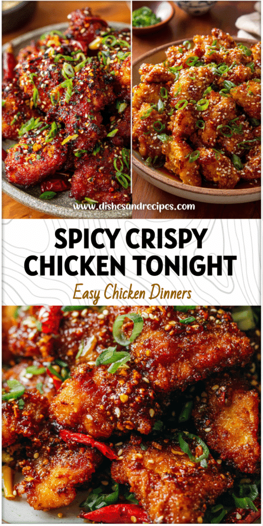 Home 32 Plate of spicy Chinese chicken thighs garnished with sesame seeds and green onions, styled restaurant-style.