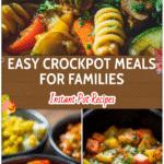 Crockpot Meal Prep Ideas for Easy Family Dinners 5 Colorful slow cooker meals arranged for easy family dinner meal prepping