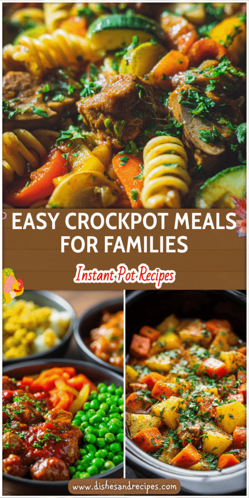 Colorful slow cooker meals arranged for easy family dinner meal prepping