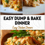 Dump and Bake Chicken and Rice Casserole 5 One-pan chicken and rice dump and bake casserole with golden crust and fresh parsley