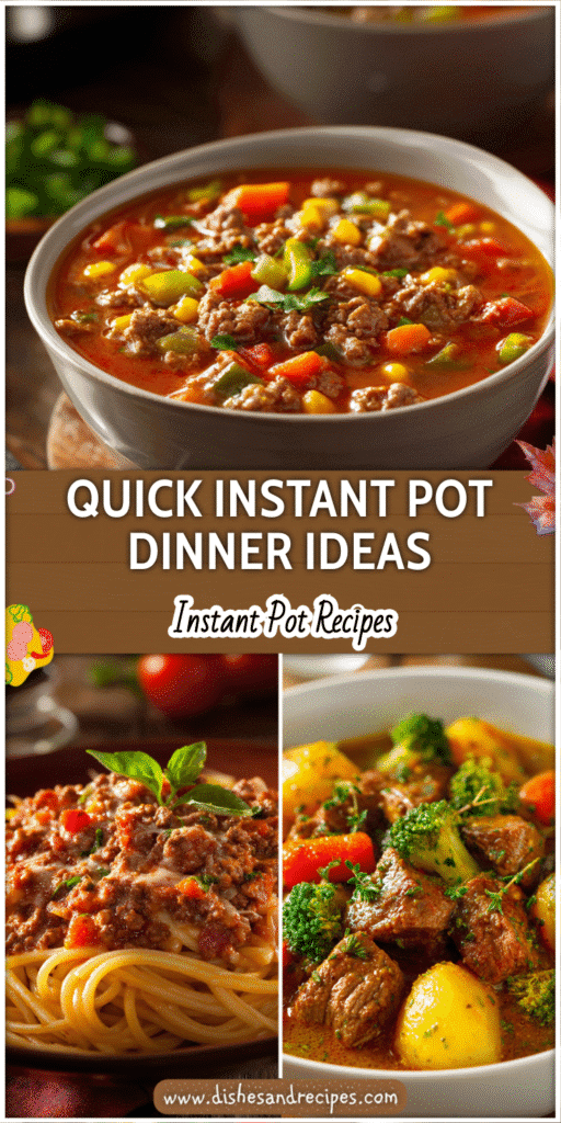 Home 32 Delicious Instant Pot one pot meals served warmly on a dinner table for an easy evening meal.