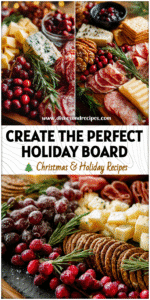 Home 32 Festive charcuterie board with meats, cheeses, and Christmas Snacks styled for Holiday Appetizers.