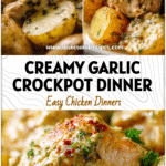 Garlic Parmesan Crockpot Chicken and Potatoes Recipe Everyone Will Love 5 Golden Garlic Parmesan Chicken and Potatoes in a crockpot with creamy baked texture and herbs.