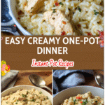 Instant Pot Creamy Chicken and Rice Dinner: Easy One-Pot Family Favorite 5 Creamy Instant Pot chicken and rice served in a bowl with herbs and spoon beside it