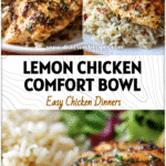 Lemon Herb Chicken & Rice with Fresh Salad Side 5 Golden lemon herb chicken and rice on a plate with balsamic salad garnish