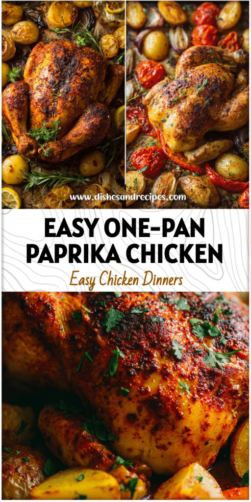 Home 9 Roasted paprika chicken with crispy skin and baked vegetables on a single pan