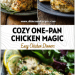 Quick & Easy One-Pan Lemon Herb Chicken and Rice Dinner 5 One Pan Lemon Herb Chicken and Rice served with leafy salad on a rustic table