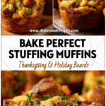 Thanksgiving Stuffing Muffins with Cornbread & Veggie Flavor 5 Golden Thanksgiving stuffing muffins baked in a pan with cornbread and vegetable stuffing mix.