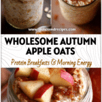 A jar of thick Apple Cinnamon Overnight Oats topped with apples and cinnamon, perfect for Fall Overnight Oats recipes.