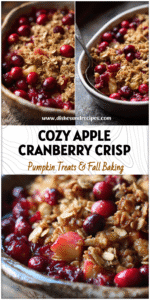 Home 6 Golden Apple Cranberry Crisp topped with buttery oats in a rustic baking dish with fresh cranberries.