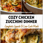 Baked Chicken and Zucchini Casserole Recipe for Cozy Nights 5 Cheesy baked chicken zucchini casserole served in a white dish with golden top and herbs