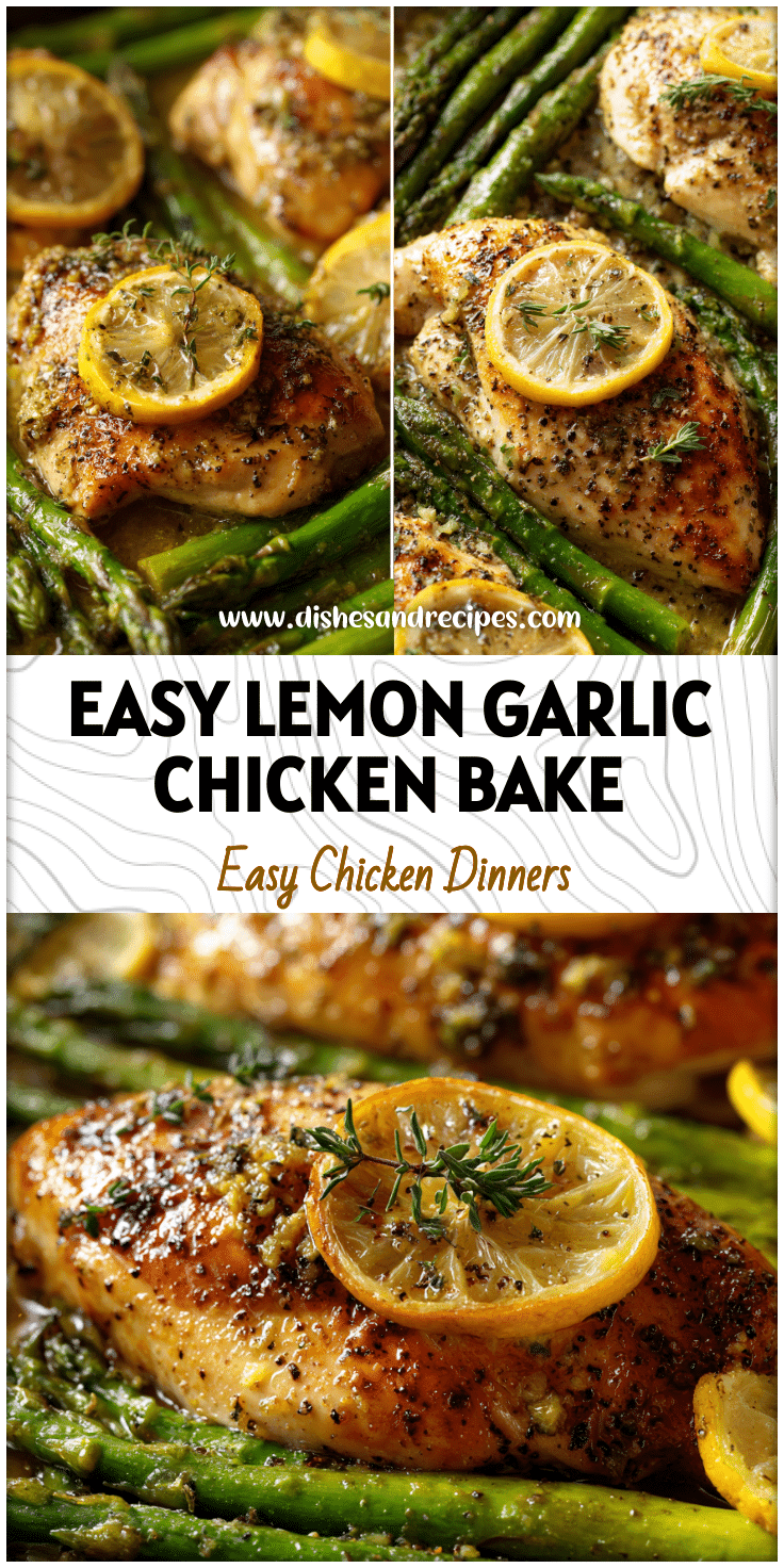 Golden baked chicken breasts with fresh asparagus drizzled in lemon garlic butter sauce.