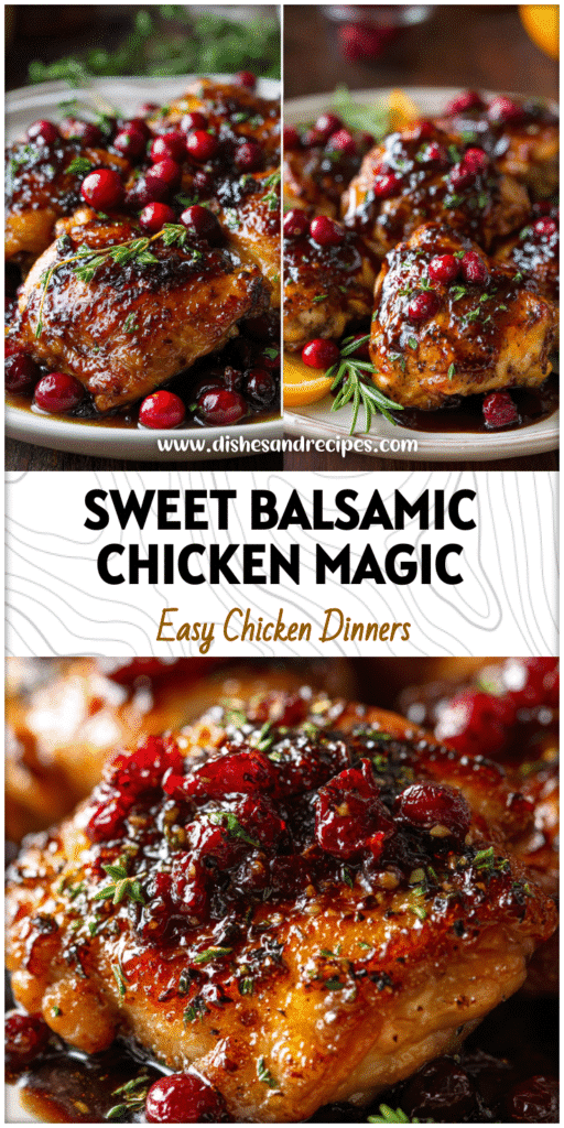 Home 36 Plate of baked Orange Cranberry Chicken Thighs drizzled with balsamic glaze and garnished with herbs.