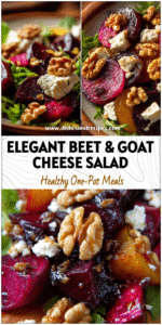 Bright Roasted Beet Salad with Goat Cheese, toasted walnuts, and raisins styled for a festive Thanksgiving Beet Salad.