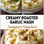 Creamy mashed potatoes in a bowl topped with roasted garlic and herbs for the Best Mashed Potatoes With Roasted Garlic.
