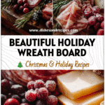 A creatively styled charcuterie wreath with cheeses, cured meats, and berries ready for Xmas Dinner or Christmas Brunch.