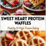 Heart-Shaped Waffles on a bright plate styled with fruit and flowers for a Pretty Breakfast Aesthetic look