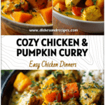 Chicken & Pumpkin Curry | Cozy Fall Curry Dinner Idea 5 Bowl of creamy Chicken and Pumpkin Curry garnished with herbs, a warming recipe for Fall Crockpot Recipes Gluten Free.