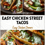 Chicken Street Tacos with Creamy Cilantro Lime Sauce & Avocado Twist 5 Grilled Chicken Street Tacos with Avocado slices and creamy Cilantro Lime Sauce on a rustic plate.