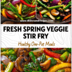 Colorful Spring Vegetable Stir Fry for Quick & Easy Veggie Dinners 5 A colorful skillet of spring veggies for stir fry with rice, satay vegetables, and fresh seasonal ingredients.