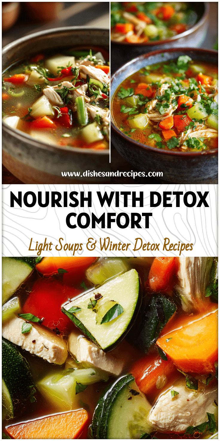 Bowl of Chicken Vegetable Detox Soup with colorful vegetables, inspired by Recetas Mexicanas and Healthy Soup Recipes.