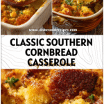 Cornbread Chicken Casserole: Southern Style Comfort Dish 5 Golden cornbread chicken casserole baked in a dish showing crispy topping and creamy Chicken Dressing Recipe layers.