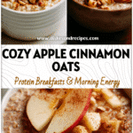 Cozy Apple Cinnamon Overnight Oats for the Perfect Fall Morning 5 Bowl of thick Vegetarian Overnight Oats topped with apple slices and cinnamon, perfect Autumn Overnight Oats presentation