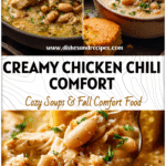 Cozy Chicken & White Bean Chili with Cornbread | Best White Chili Recipe 5 Bowl of creamy White Chili With Cornbread made with tender chicken and white beans.