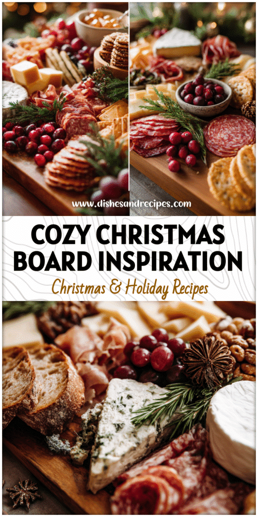 Home 36 Rustic Christmas charcuterie platter with assorted meats, cheeses, fruits, and festive holiday decor