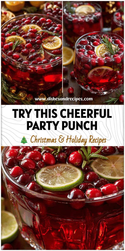 Home 33 Festive cranberry punch bowl with sliced fruit beside Christmas fingerfood ideas on a decorated holiday table