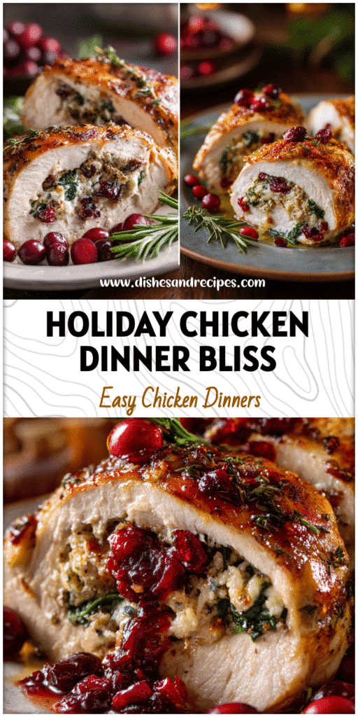 Home 32 Tender roast chicken stuffed with cranberries and spinach served beside holiday table decorations