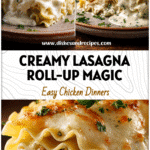 Rolled White Chicken Alfredo Lasagna with creamy sauce and parsley on a rustic plate for Amazing Supper Ideas