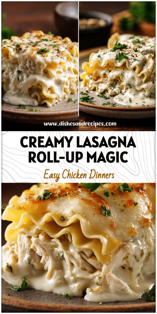 Home 20 Rolled White Chicken Alfredo Lasagna with creamy sauce and parsley on a rustic plate for Amazing Supper Ideas
