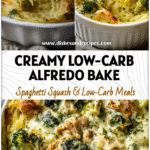 Creamy baked spaghetti squash casserole with chicken and broccoli served in a low carb keto-friendly style.