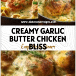 Golden creamy garlic butter chicken in a skillet served with fresh herbs and pasta for a cozy dinner recipe chicken.