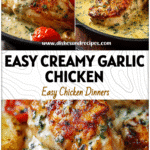 Plate of creamy garlic chicken breast served with herbs and vegetables for healthy dinner recipes