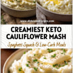 Bowl of creamy garlic mashed cauliflower with cream cheese garnished with herbs as a keto side dish.