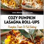 Creamy Pumpkin Lasagna Roll-Ups with Ricotta & Fall Flavors 5 Golden Pumpkin Lasagna Roll Ups with ricotta filling and fall-inspired garnish on a rustic plate