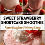 Glass of Strawberry Vanilla Protein Smoothie made with Strawberries and Cream Protein Powder for a healthy breakfast.