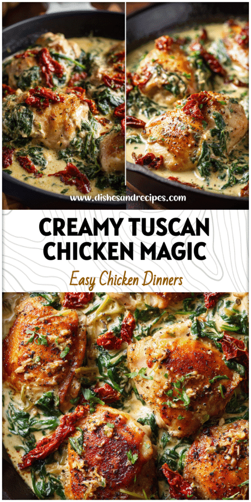 Home 30 Creamy Tuscan Chicken With Spinach and sun-dried tomatoes served in a skillet for a comforting meal